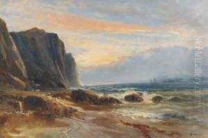 Coastal Scene With Distant Shipping