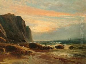 Shipping In A Rocky Coastal Scene by James W. Morris