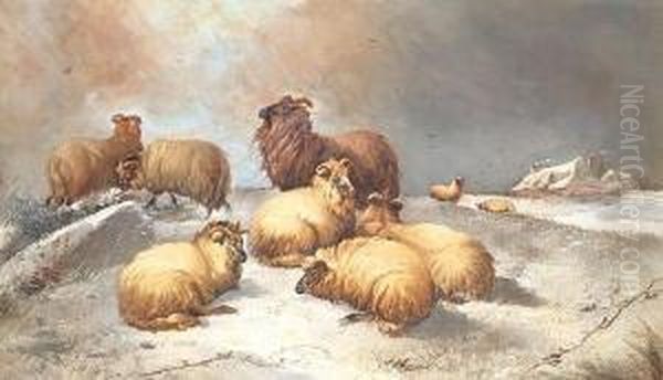 Sheep In A Winter Landscape, Initialled - view 1