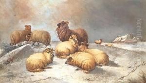 Sheep In A Winter Landscape, Initialled by William Bright Morris
