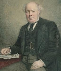 A Portrait Of A Man, Seated, Holding Spectacles In His Right Hand; Portrait Of A Lady, Seated In An Interior, Holding A Fan by William Bright Morris