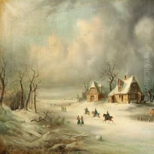 Winther Scene With Soldiers On Horseback