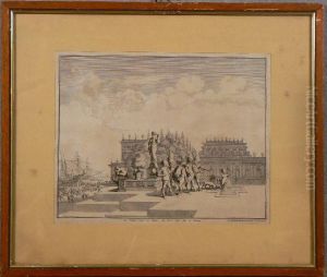 Le Palais Orne De Statues Ou Bord De La Mer A Gennes by Pierre (Pieter) Mortier