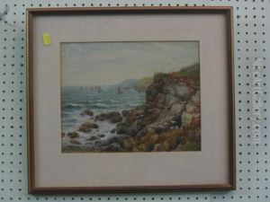 Coastal Scene With Rocky Outcrop And Sailing Boats Coastal Scene With Rocky Outcrop And Sailing Boats