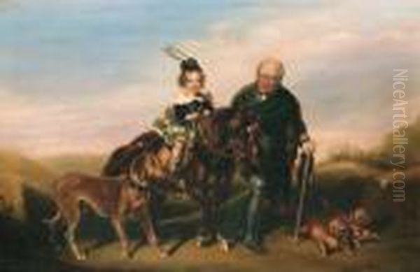 A Scottish Girl On A Shetland Pony Accompanied By Her Dogs And Anelderly Gentleman - view 1