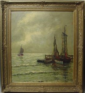 Fischerboote In Der Abendstimmung by Carl Wilhelm Mosblech