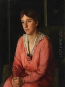 Portrait Of A Young Woman, Seated, Wearing A Coral Coloured Dress Portrait Of A Young Woman, Seated, Wearing A Coral Coloured Dress