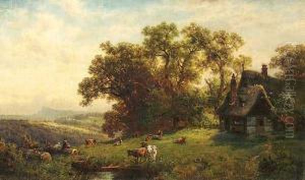 Paisaje Con Personajes Y Vacas - view 1