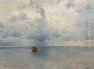 Grose Kustenlandschaft Mit Fischern In Ihrem Ruderboot by Karl Moser