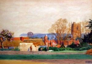 Nearbristol Channel - With Gardeners In Foreground Of The Church Of Stgeorge. by Oswald Moser