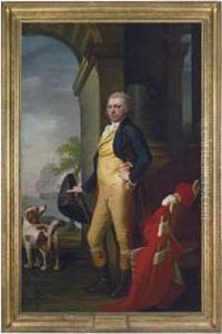 Portrait Of George Hay, 7th Marquess Of Tweeddale (1753-1804), Full-length, In A Blue Coat, A Gold Waistcoat And A White Stock, Holding A Top Hat And A Cane, His Peer's Robes On The Chair Beside Him, With A Hound, A Ship At Sea Beyond