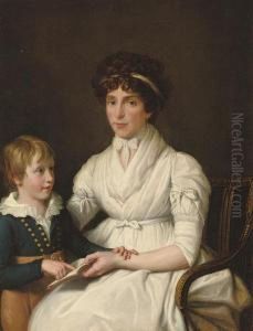Portrait Of Lady, Seated, Half-length, Reading With Her Son by Jean-Laurent Mosnier