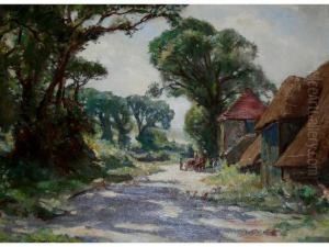 Poultry And A Farm Cart On A Summer Lane