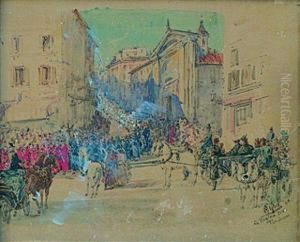 Procession Des Penitants Devant La Reine Victoria "la Regina Per Ter Doun" by Alexis Mossa