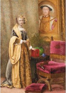 Anne Boleyn Standing Beside A Portrait Of Henry Viii by David Mossman