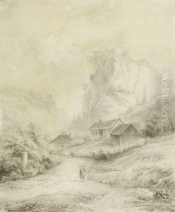 Bauernhauser In Gebirgslandschaft. by Joseph Mossmer