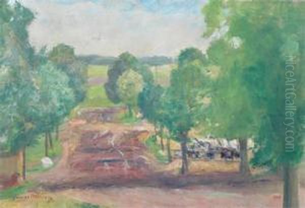 Landscape Road With Cattle Amidst The Trees - view 1