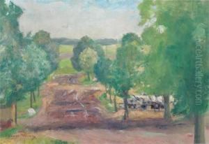 Landscape With Road, Cattle And Trees. by Georges Mosson