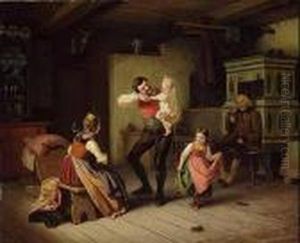 Bauernfamilie In Der Stube. by Ludwig August Most