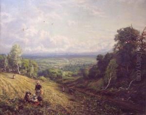 Gleaners In A Valley 
 A Town And Extensive Countryside Beyond