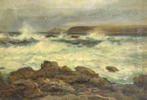 Rough Seas Off A Rocky Shore by Charles Mottram