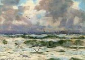 Gulls Playing In The Surf