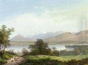 A Shepherd Guiding The Flock Home On The Shores Of Lake Geneva