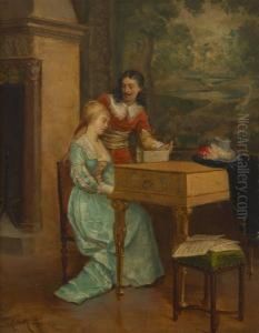La Lecon De Clavecin by Louis Hippolyte Mouchot