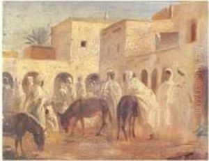 Scene De Village Arabe by Lucien Mouillard