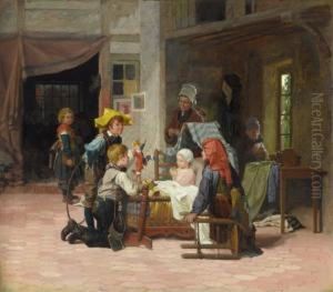 A Sick Girl Is Cheered Up By Her Family (jeune Fille Malade)