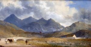 The Mountain Pass, With Figures And Horses by James Douglas Moultray