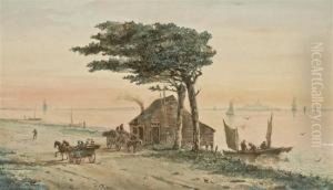 View On Long Island Sound With Bay, House And Carriages by Shepard Alonzo Mount