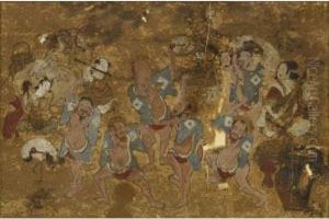 A Section Of Makimono Mounted On Board, Possibly 18th Century by Makimono Mounted
