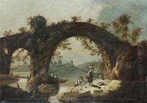An Italianate Landscape With Washerwomen At A River An Italianate Landscape With Washerwomen At A River