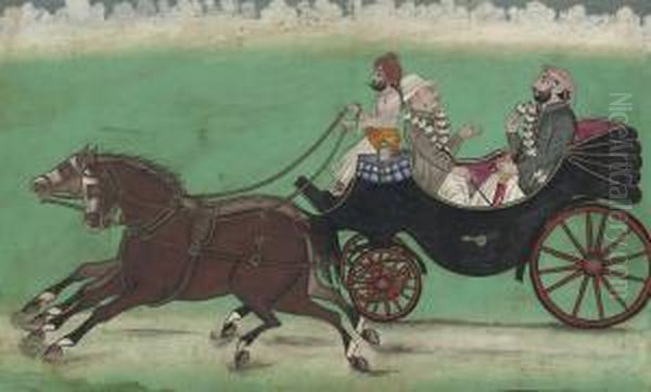A European And An Indian Riding In A Carriage In The Punjab - view 1