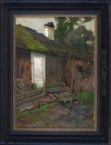 Partie Vor Einem Bauernhaus by Josef Muhlbeck