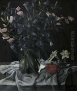 "blumenstilleben", Arrangement Mit Dose, Glockenblumen by Josef Muhlbeck