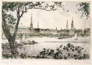 Binnenalster In Hamburg Mit Blick Auf Die Altstadt by Adolf Muhlhan