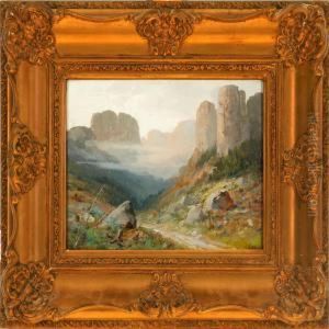 A Pair Of Swisslandscapes by Albert Ernst Muhlig