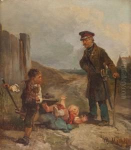 Alter Soldat Mit Spielenden Kindern by Bernhard Muthlig