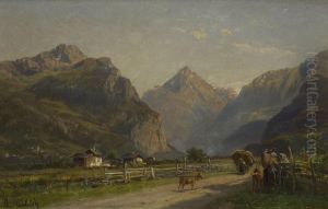 Gebirgstal Mit Bauerlicher Figurenstaffage. by Bernhard Muthlig