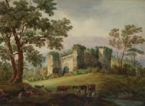 Romantische Landschaft Mit Blick Auf Eine Burgruine by Bernhard Muthlig