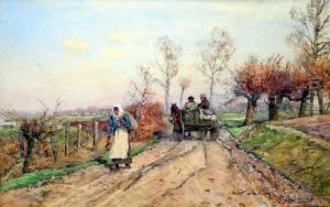 Niederrheinlandschaft Mitbauerin Und Kutschenwagen