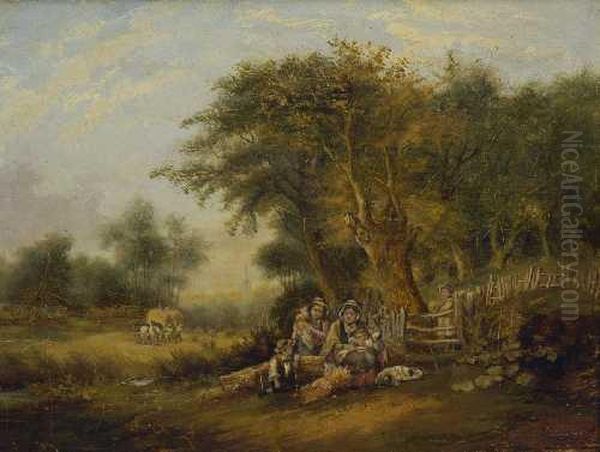 Rastende Bauernfamilie Im Schatten Der Baume - view 1