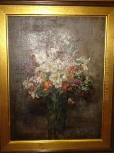 Narcissus And Other Flowers In A Glassvase