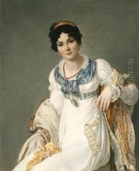 Portrait Of A Lady, Seated Three-quarter Length, Wearing A Whitedress With A Paisley Shawl And Holding A Glove - view 1