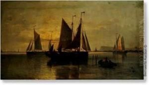 Marine With Yachts At Sunset Near The English Coast. Canvas. Signed And Dated A.mulholland/1884. Slightly Damaged In The Bottom Right. by St. Clair Augustin Mulholland