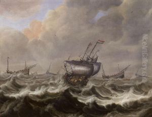 Drei Schiffe Auf Sturmischer See by Pieter the Younger Mulier