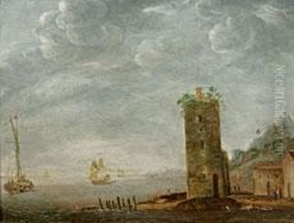 Kustenlandschaft Mit Schiffen Vor Einer Hafenstadt - view 1