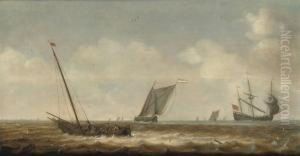 Fishermen In A 'smalschip' Drawing In Their Nets, Other Shipping Beyond Fishermen In A 'smalschip' Drawing In Their Nets, Other Shipping Beyond